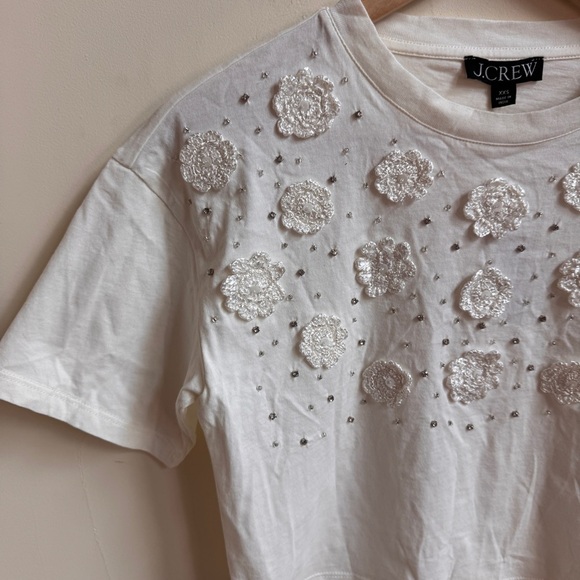 J Crew White Crochet Flower Beaded Short Sleeve Cropped Tee Womens Size XXS - Picture 4 of 12